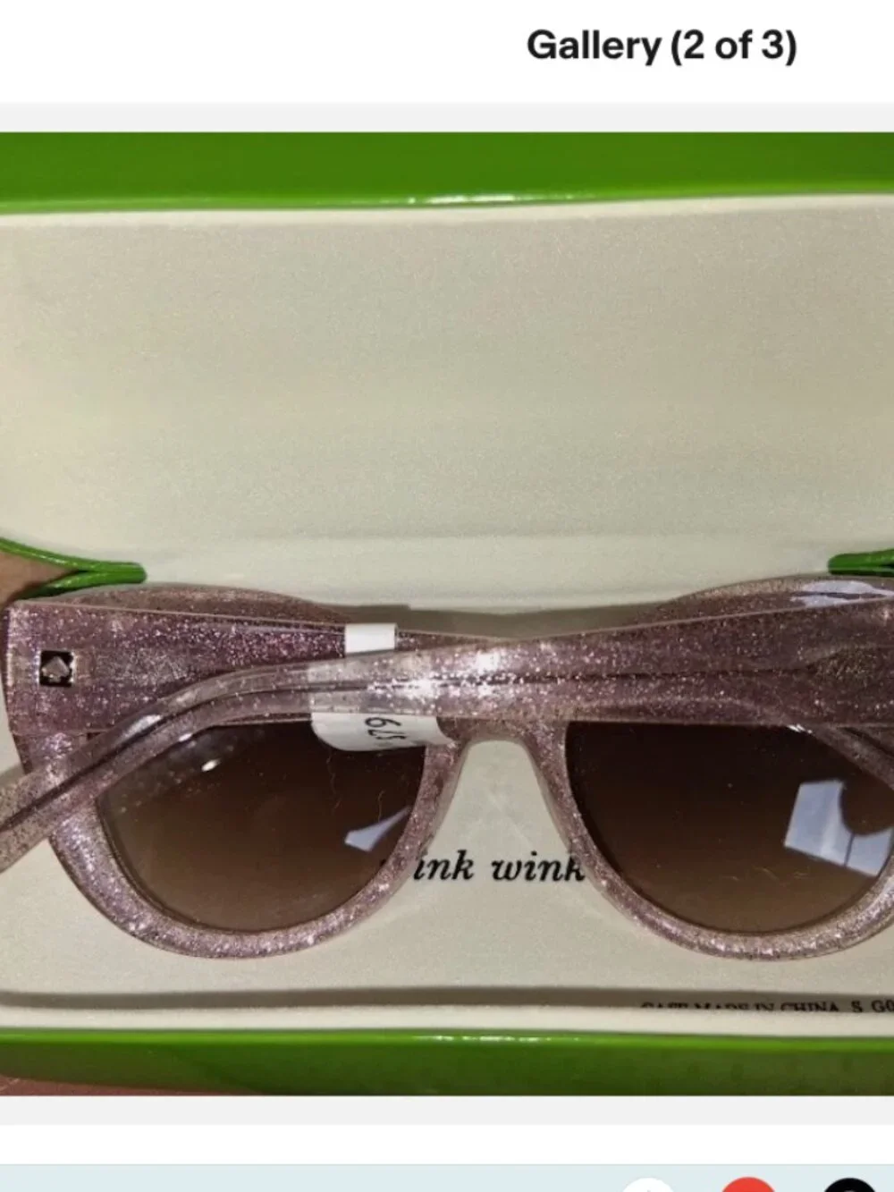 Kate Spade Pink Glitter Cat Eye Brown Lens Sunglasses NWT w/Case
